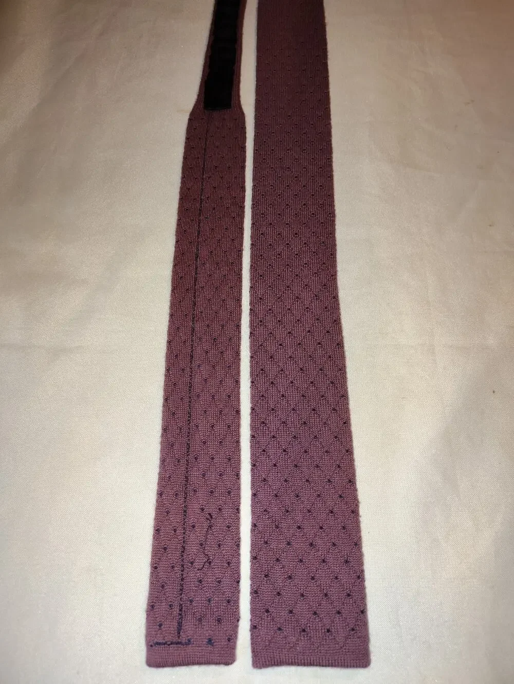 Vintage 80s Henry Grethel Cotton Woven Diamond Dot Square Purple Skinny Necktie